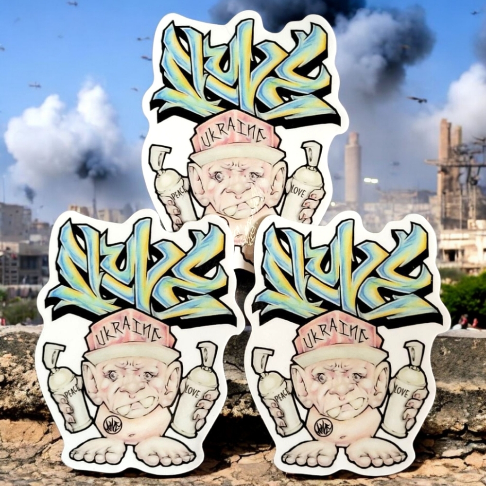 Graffiti Artist A•W•E Presents: 3 Peace Stickers Stop The War & Death In Ukraine